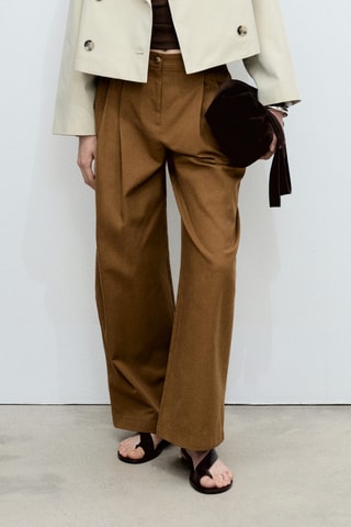 Pantalon wideleg mélange coton et lyocell - Marron