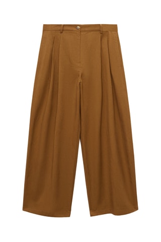 Pantalon wideleg mélange coton et lyocell - Marron
