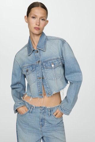 Blouson en jean bas effiloché - Bleu