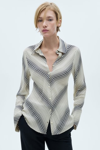 Chemise rayures manches cloche - Blanc cassé