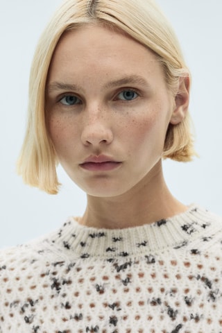 Pull-over chiné maille ajourée - Blanc cassé