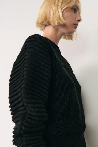 Pull-over maille manches bouffantes - Noir