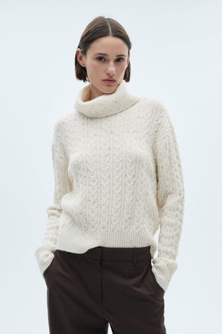 Pull-over torsades col roulé - Ecru