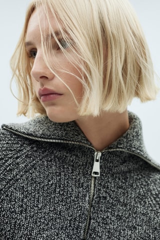 Pull-over jaspé zippé - Noir