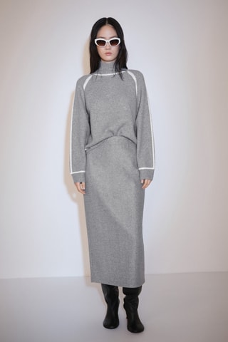 Pull-over col montant détails contrastés - Gris chiné