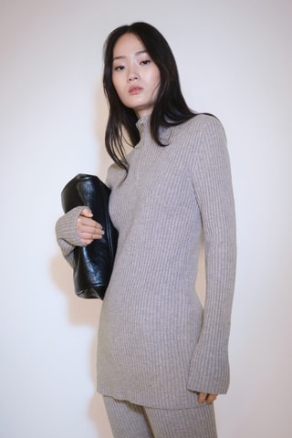 Pull-over zippé maille côtelée - Gris clair