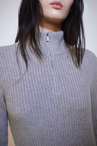 Pull-over zippé maille côtelée - Gris clair