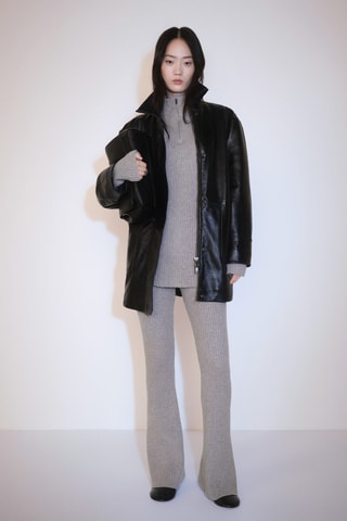 Pull-over zippé maille côtelée - Gris clair