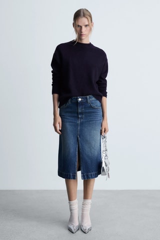 Pull-over maille coton lin col rond - Bleu marine