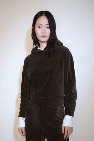 Sweat-shirt capuche velours côtelé - Kaki