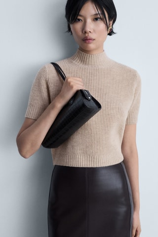 Pull-over laine manches courtes - Gris clair