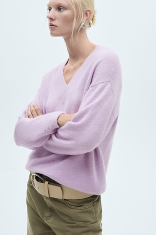 Pull-over oversize col V - Violet clair