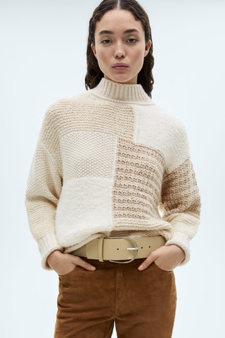 Pull-over patchwork col montant - Ecru