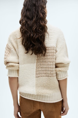 Pull-over patchwork col montant - Ecru