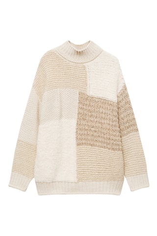 Pull-over patchwork col montant - Ecru