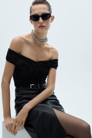 Top maille détail strass - Noir