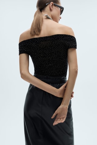 Top maille détail strass - Noir