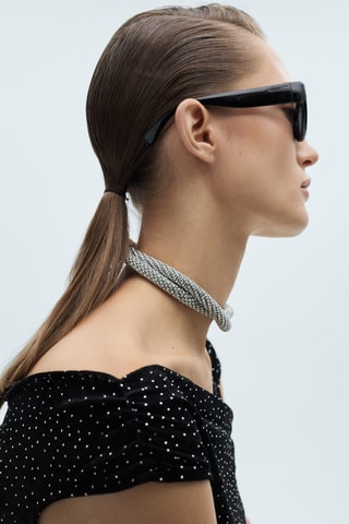 Top maille détail strass - Noir