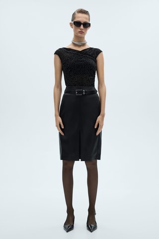 Top maille détail strass - Noir