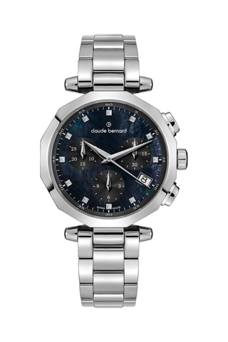 Montre à quartz en acier Dress Code - Chronographe - Argenté et bleu marine 