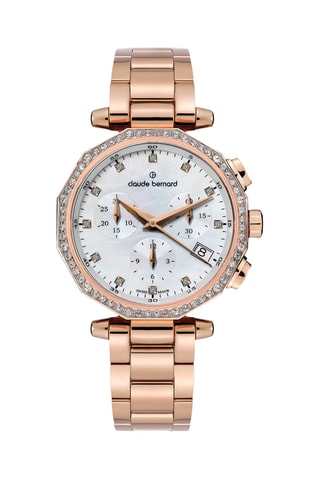 Montre à quartz en acier Dress Code - Chronographe - Doré rose et blanc 