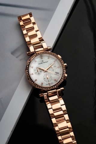 Montre à quartz en acier Dress Code - Chronographe - Doré rose et blanc 