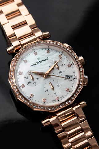Montre à quartz en acier Dress Code - Chronographe - Doré rose et blanc 