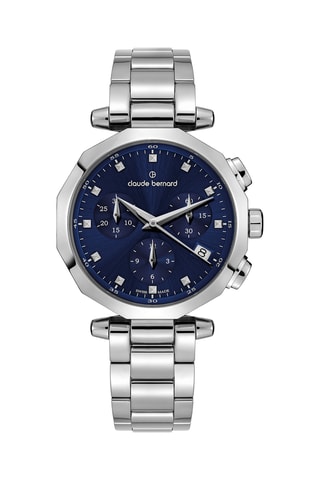 Montre à quartz en acier Dress Code - Chronographe - Argenté et bleu marine 