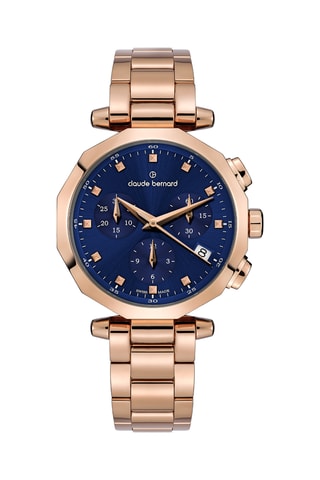 Montre à quartz en acier Dress Code - Chronographe - Doré rose et bleu marine 
