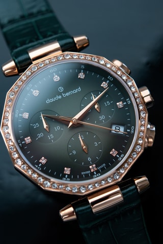 Montre à quartz en cuir Dress Code - Chronographe - Kaki et doré rose 