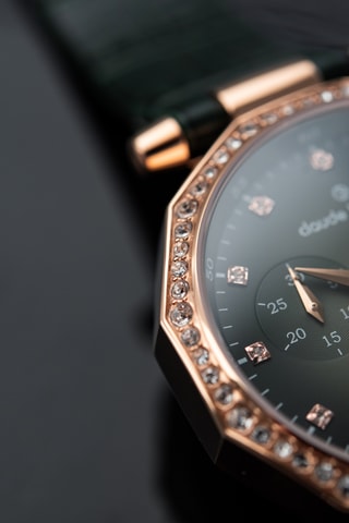 Montre à quartz en cuir Dress Code - Chronographe - Kaki et doré rose 