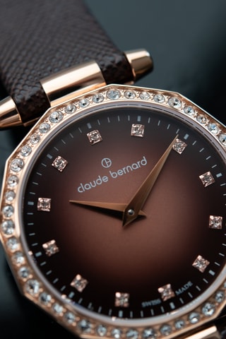 Montre à quartz en cuir Dress Code - Marron et doré rose 