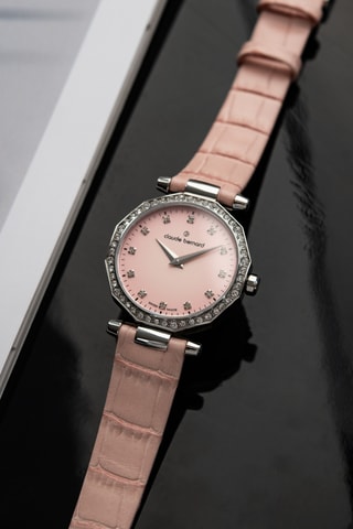 Montre à quartz en cuir Dress Code - Rose et argenté