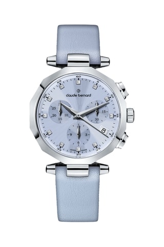 Montre à quartz en cuir Dress Code - Chronographe - Ciel et argenté 