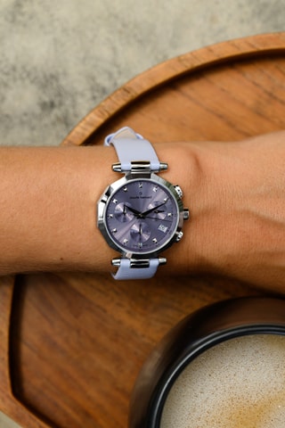 Montre à quartz en cuir Dress Code - Chronographe - Ciel et argenté 