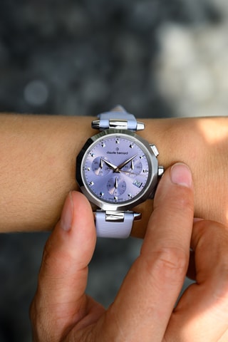 Montre à quartz en cuir Dress Code - Chronographe - Ciel et argenté 