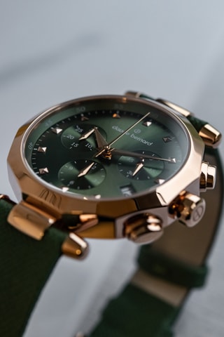 Montre à quartz en cuir Dress Code - Chronographe - Vert foncé et doré rose 