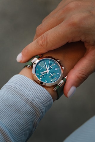 Montre à quartz en cuir Dress Code - Chronographe - Vert foncé et doré rose 