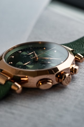 Montre à quartz en cuir Dress Code - Chronographe - Vert foncé et doré rose 
