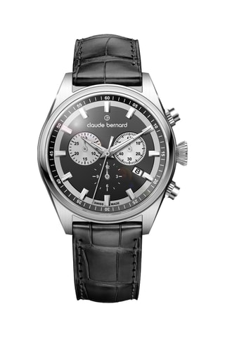 Montre à quartz en cuir Proud Heritage - Chronographe - Noir et argenté