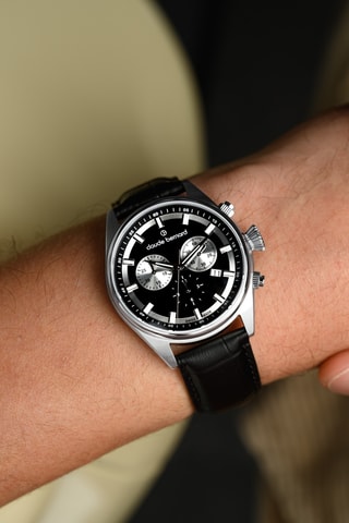 Montre à quartz en cuir Proud Heritage - Chronographe - Noir et argenté