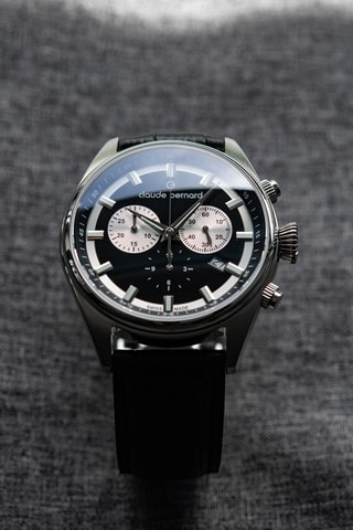 Montre à quartz en cuir Proud Heritage - Chronographe - Noir et argenté