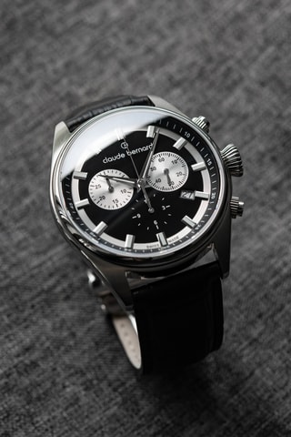 Montre à quartz en cuir Proud Heritage - Chronographe - Noir et argenté