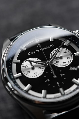 Montre à quartz en cuir Proud Heritage - Chronographe - Noir et argenté