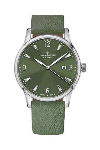 Montre automatique en cuir Classique - Vert olive et argenté