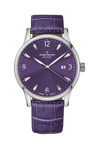 Montre automatique en cuir Classique - Violet et argenté