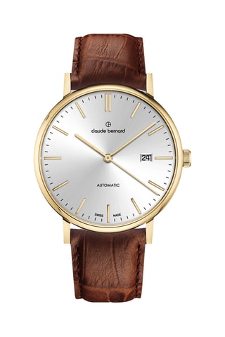 Montre automatique en cuir Slim Line - Marron et doré