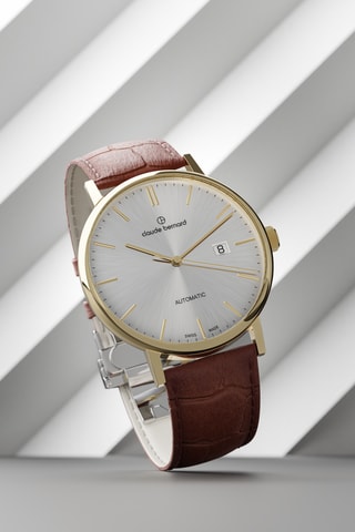 Montre automatique en cuir Slim Line - Marron et doré