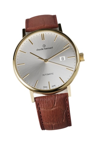 Montre automatique en cuir Slim Line - Marron et doré
