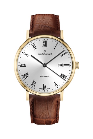 Montre automatique en cuir Slim Line - Marron et doré